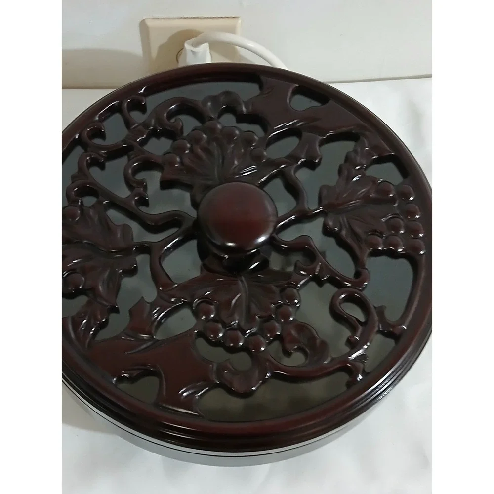 Vintage Wood Display  lazy susan Ornate Carved Grape Vine‎ Leaf Motif